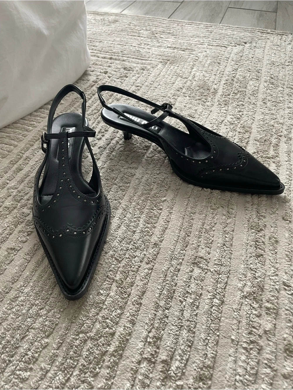 Miu Miu Brushed leather brogue slingback T-strap kitten heels